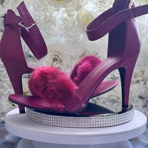 Furry red heels. Size 12W